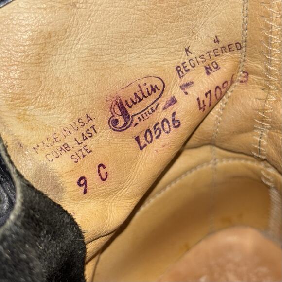 Vintage Justin Kiltie Black Leather Western Roper Boots Men’s 9C USA Made - Picture 8 of 8